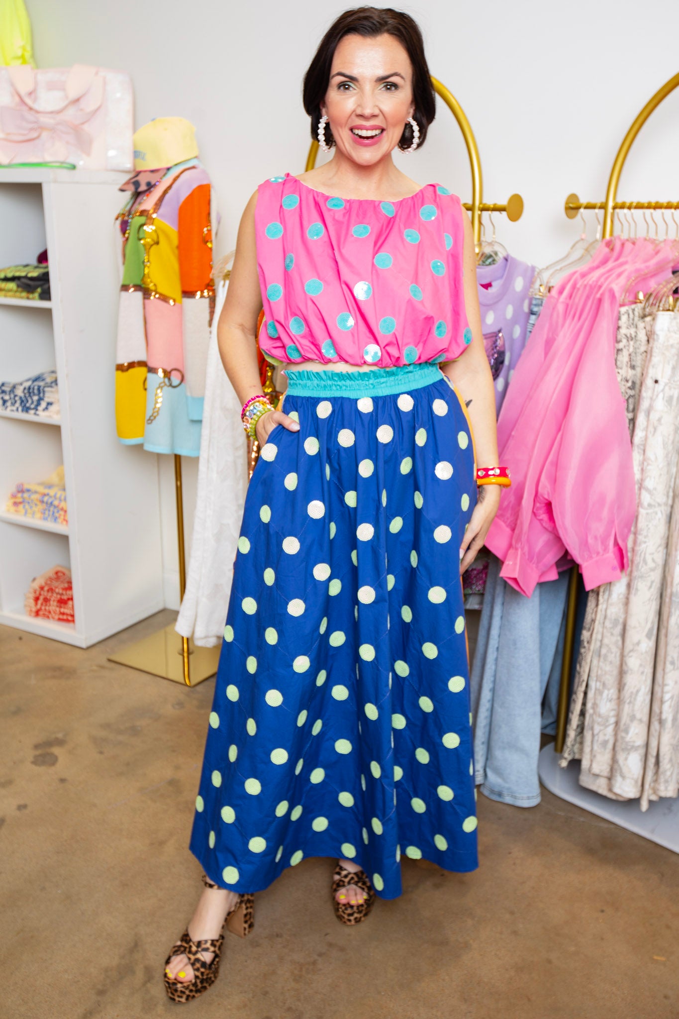 QUEEN OF SPARKLES | Color Block Multi Color Polka Dot Skirt