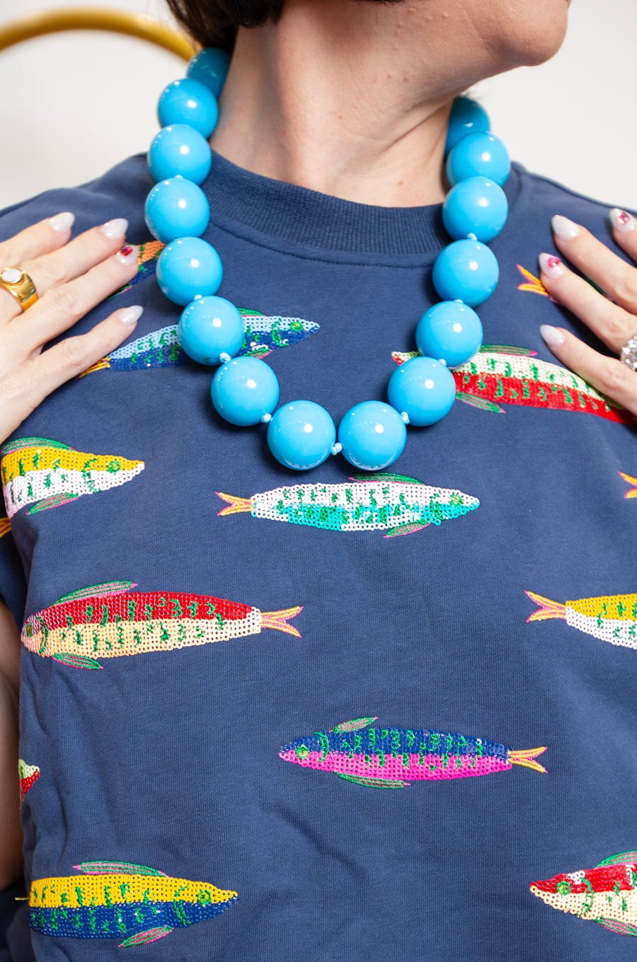 Blue Gumball Beaded Necklace