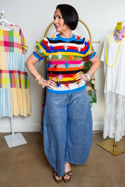 Queen Of Sparkles | Rhinestone Barrel Jeans