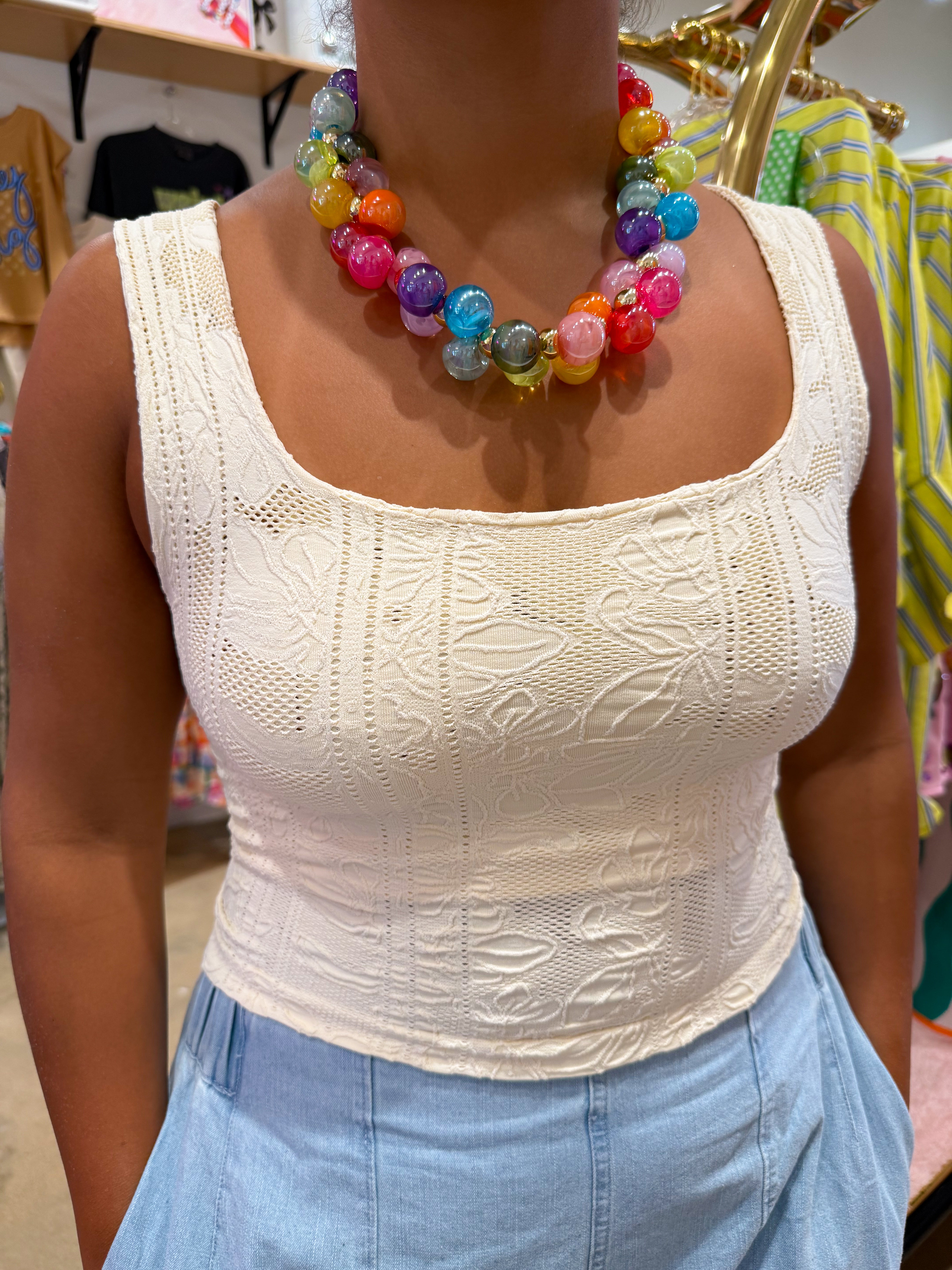 Double Lace Square Crop Top | Buttercream