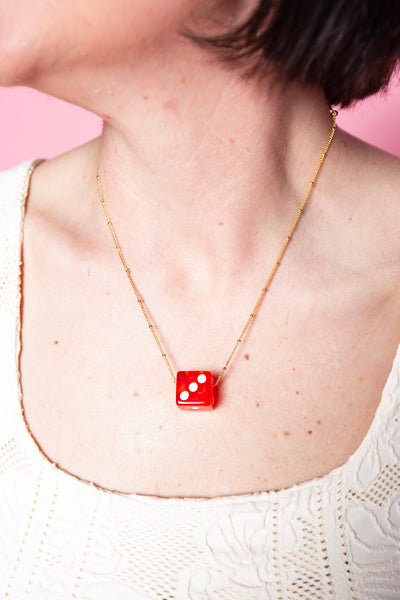 Nickel & Suede Dice Gold Necklace | Multiple Colors available