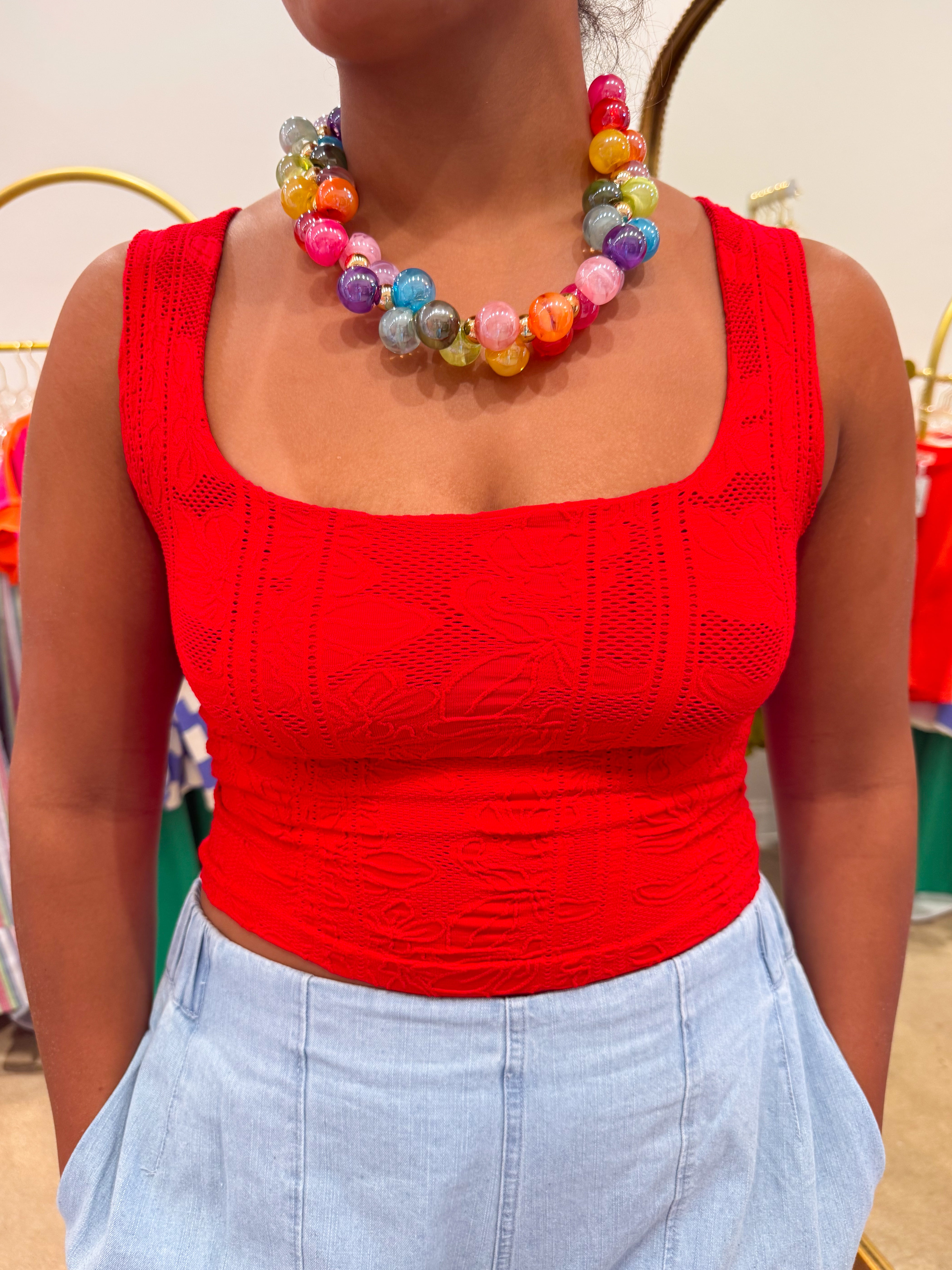 Double Lace Square Crop Top | Red