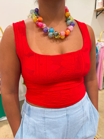 Double Lace Square Crop Top | Red