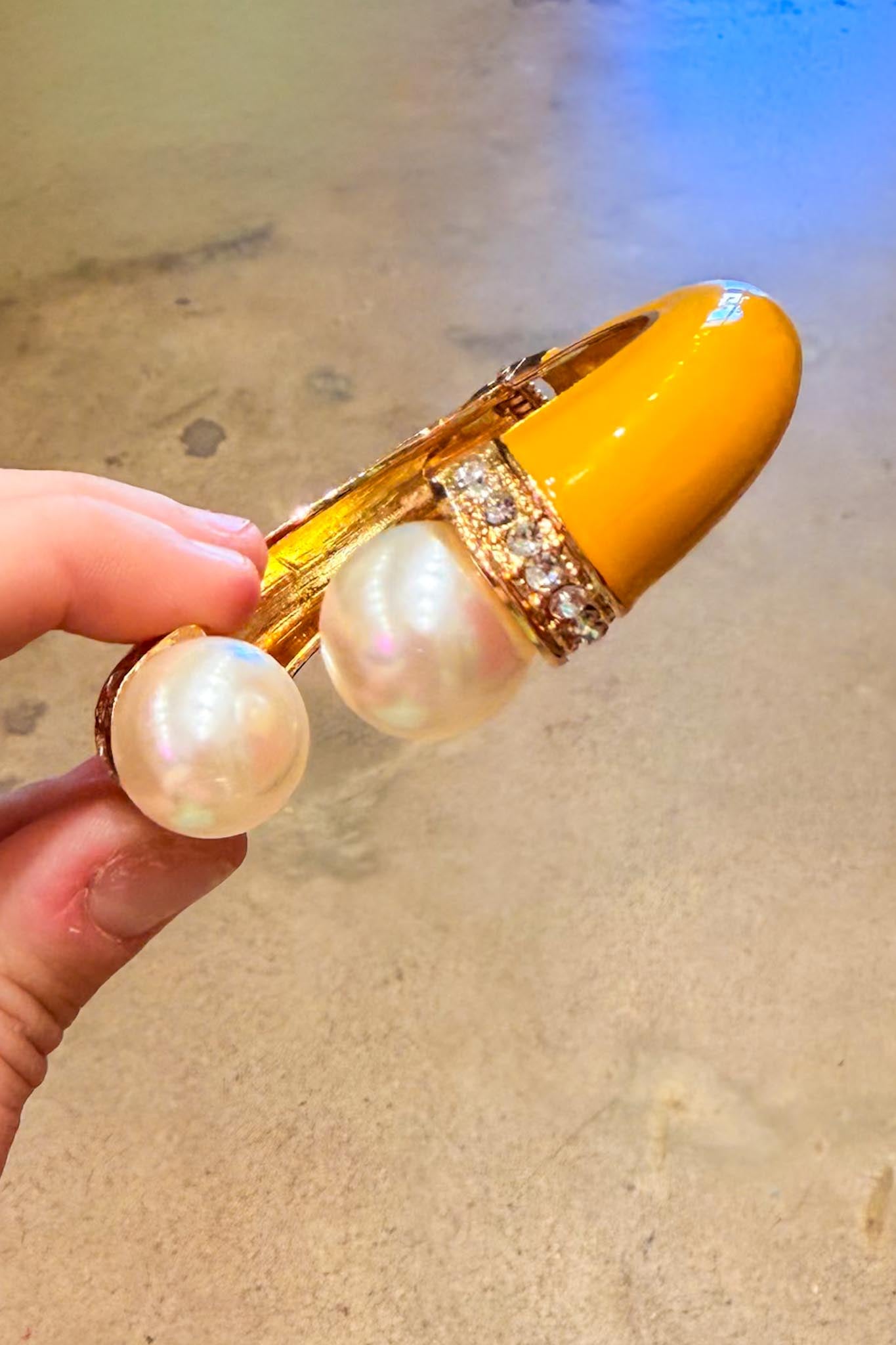 Large Enamel Hinged Bangles | Pearl
