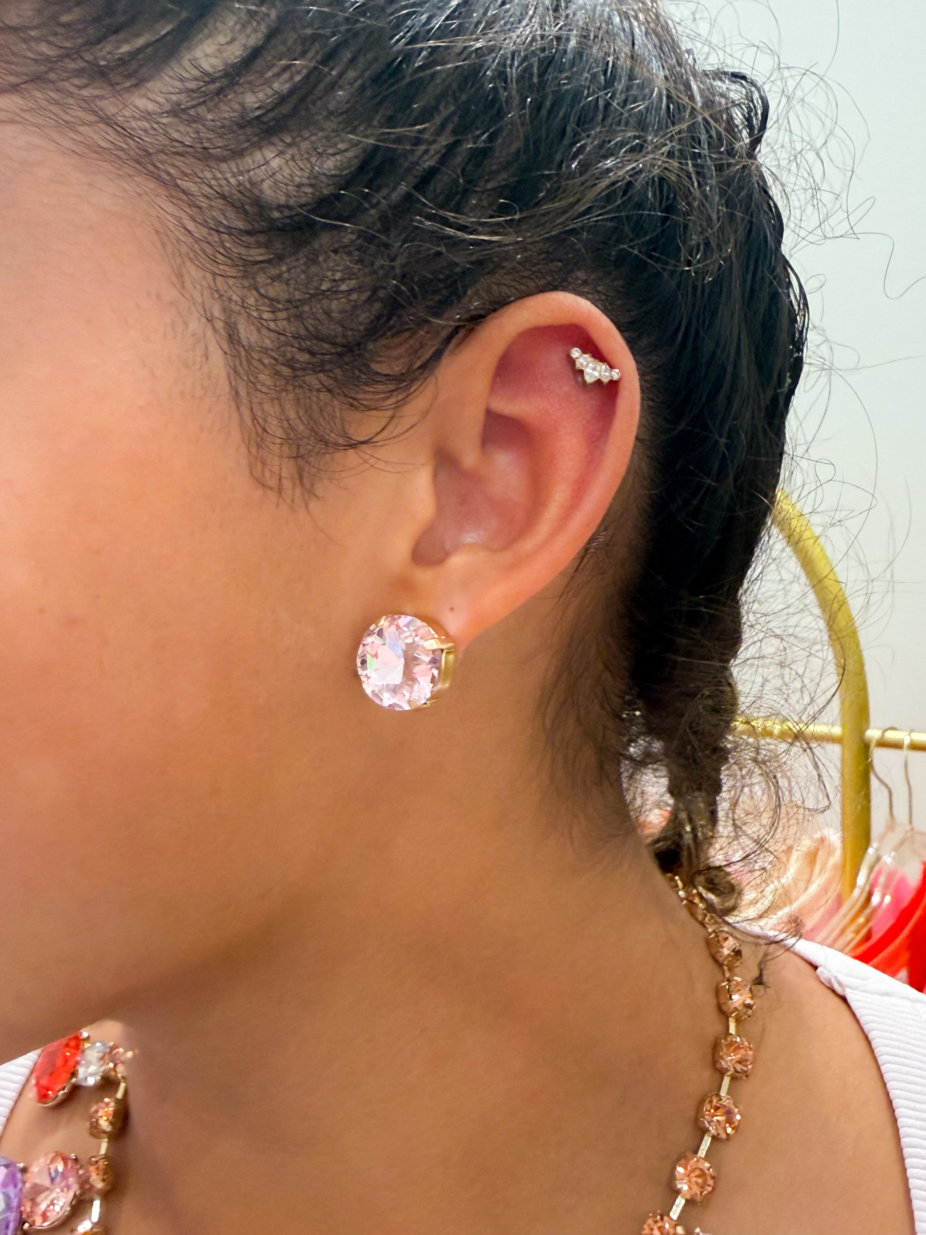 Simple Cut Gem Earrings Pink