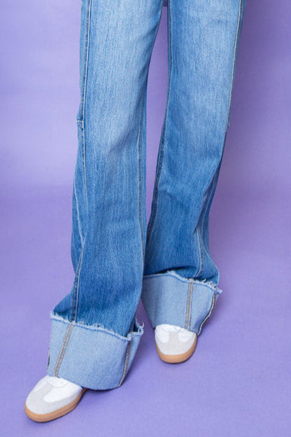 Mid Rise Cuffed Wide Leg