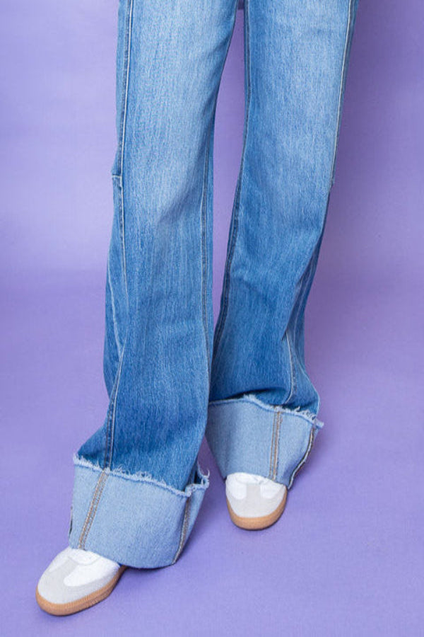 Mid Rise Cuffed Wide Leg