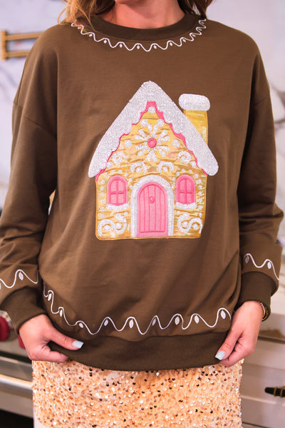 Pre Order Foil Gingerbread House Pullover | Reg & Plus
