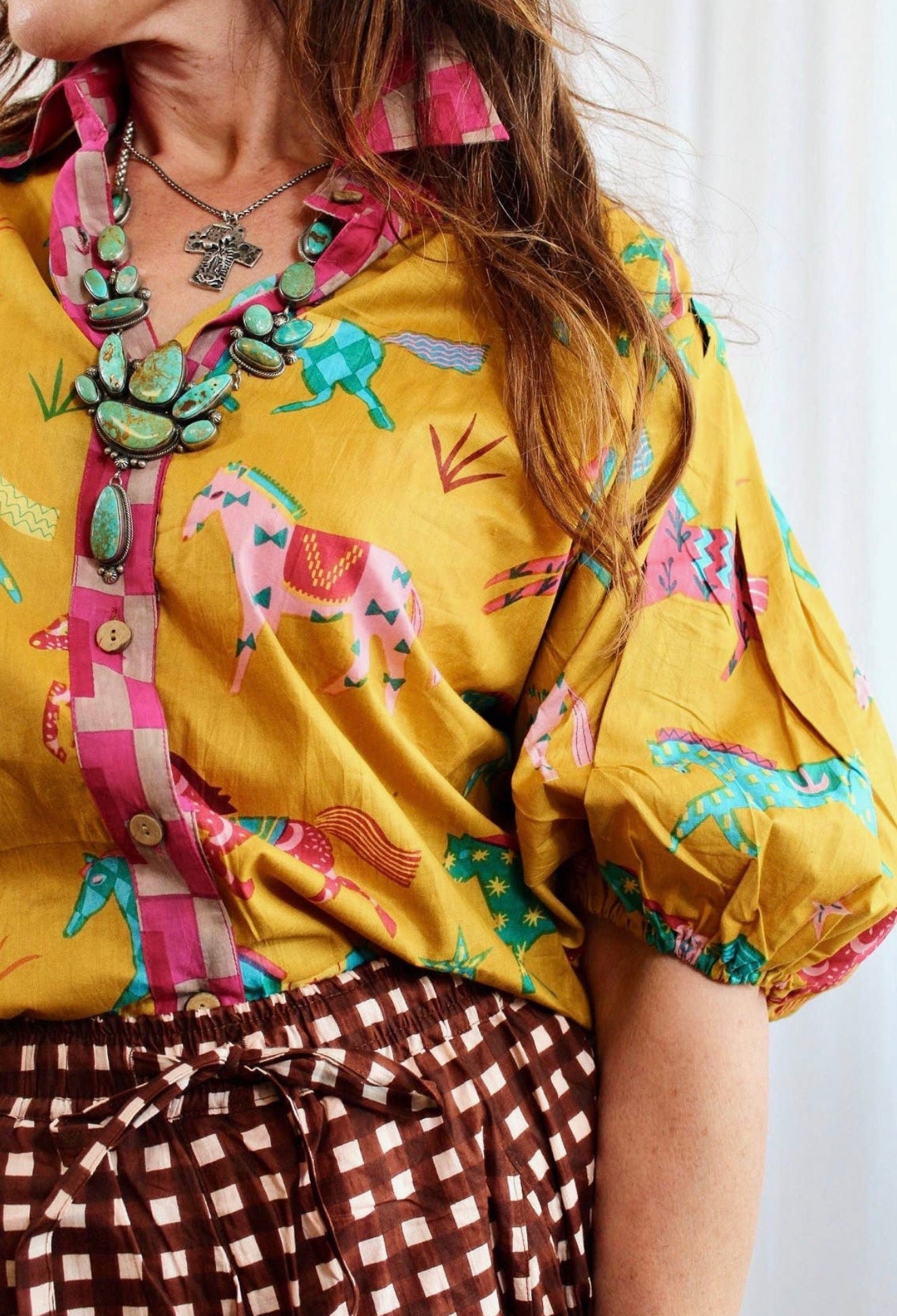 Pink Pony Club Button Down Top | Puff Sleeve Yellow - PRE ORDER