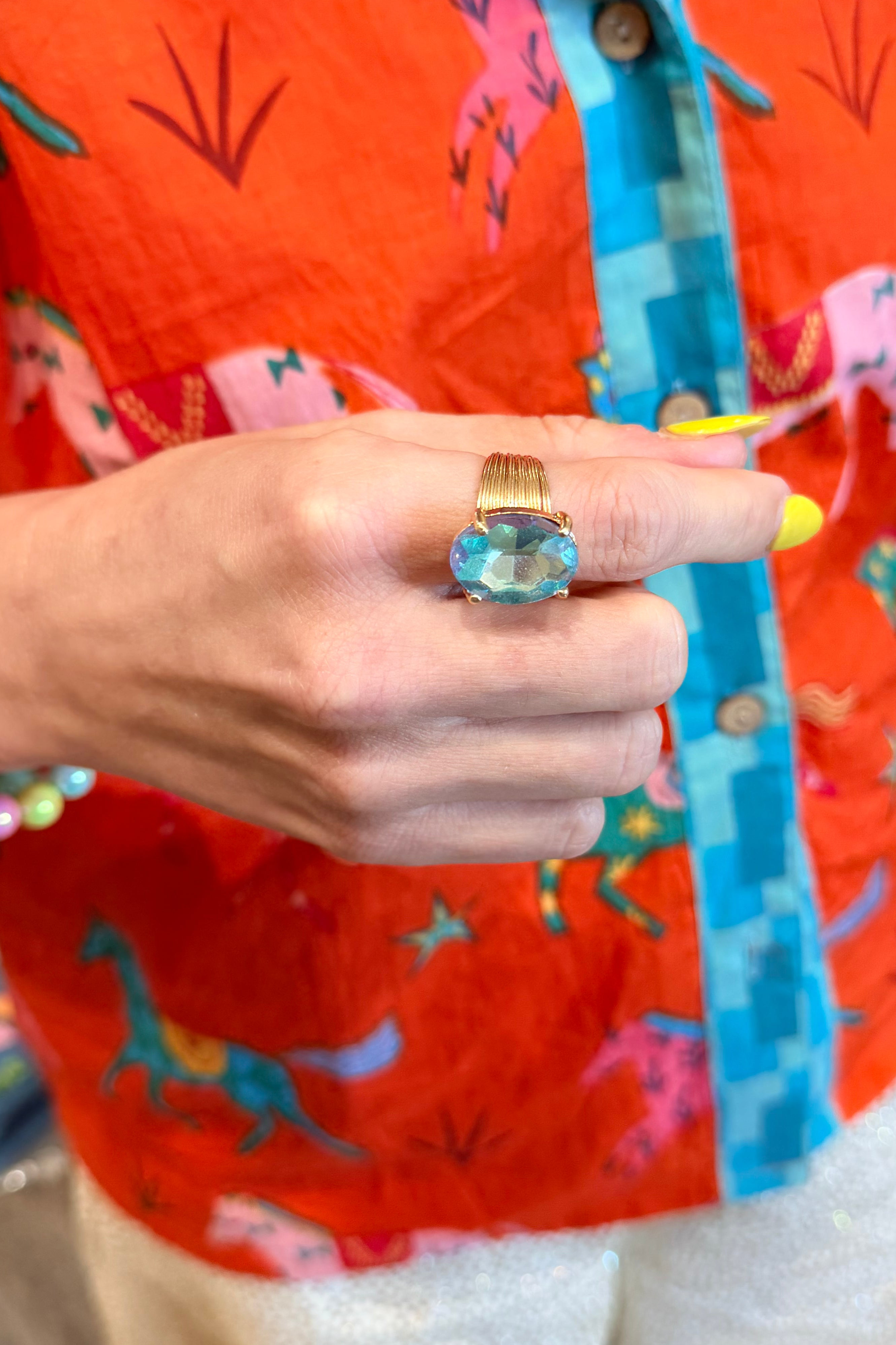 Oval Aquamarine Adjustable Ring