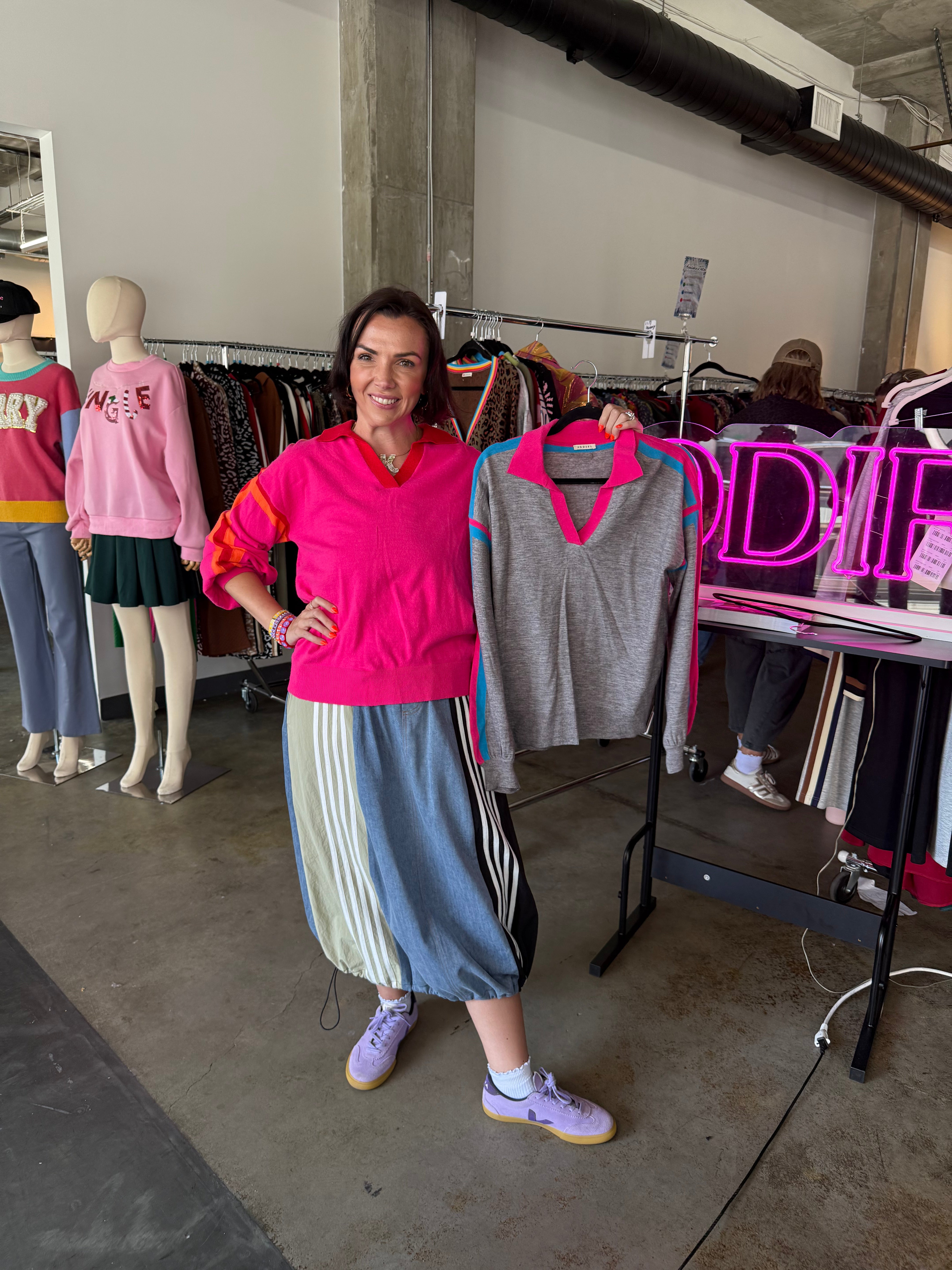 Varsity Collar Top Pink