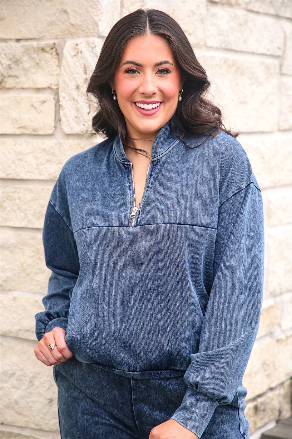 Pre Order Refined Denim Quarter Zip Pullover