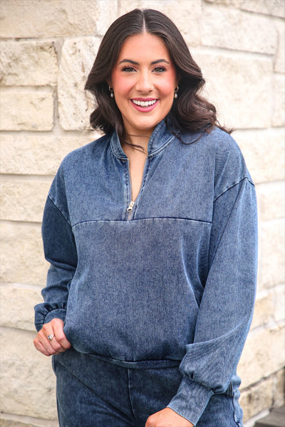 Pre Order Refined Denim Quarter Zip Pullover