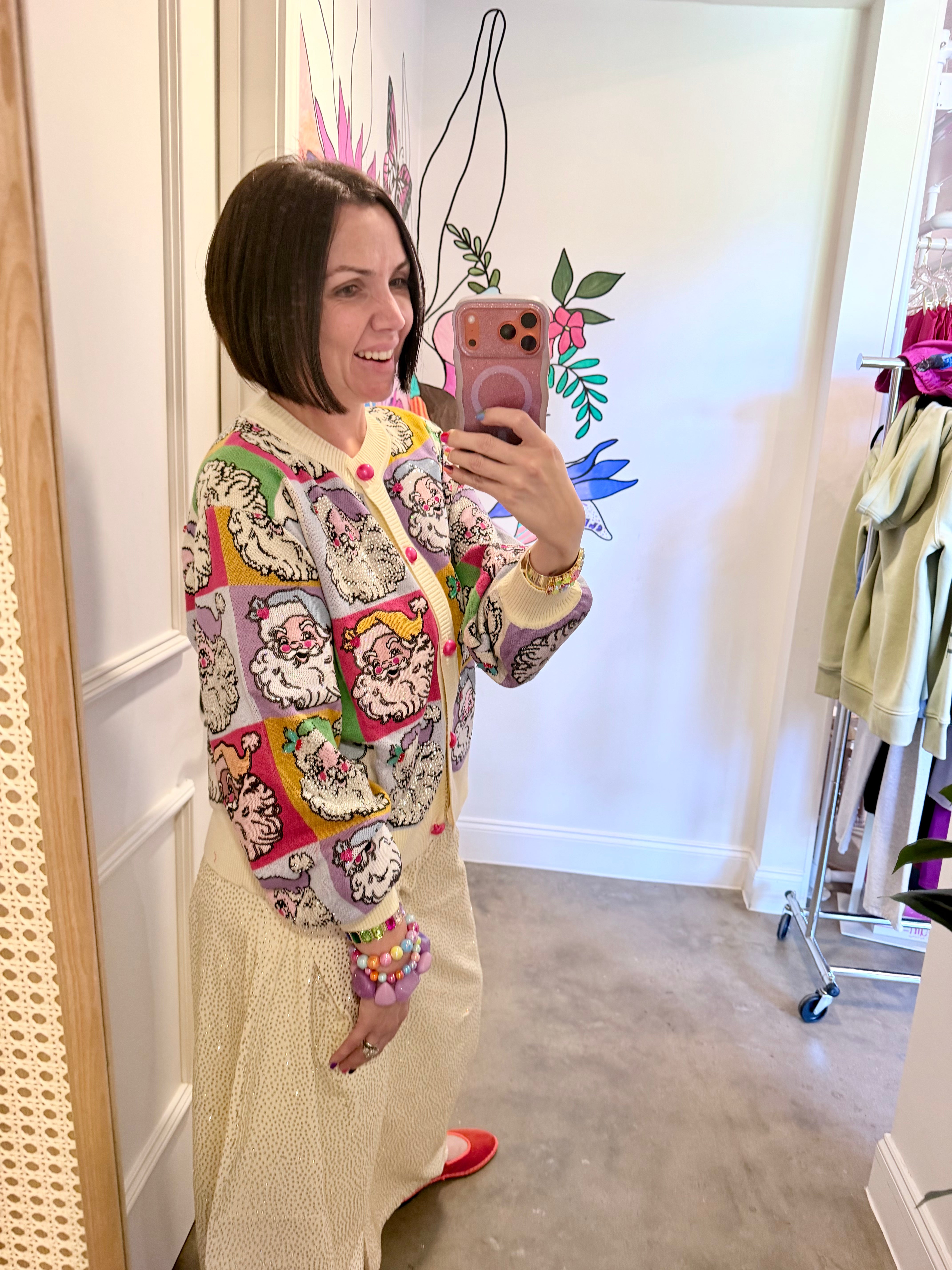 Queen Of Sparkles | Pastel Colorblock Santa Button Up Cardigan