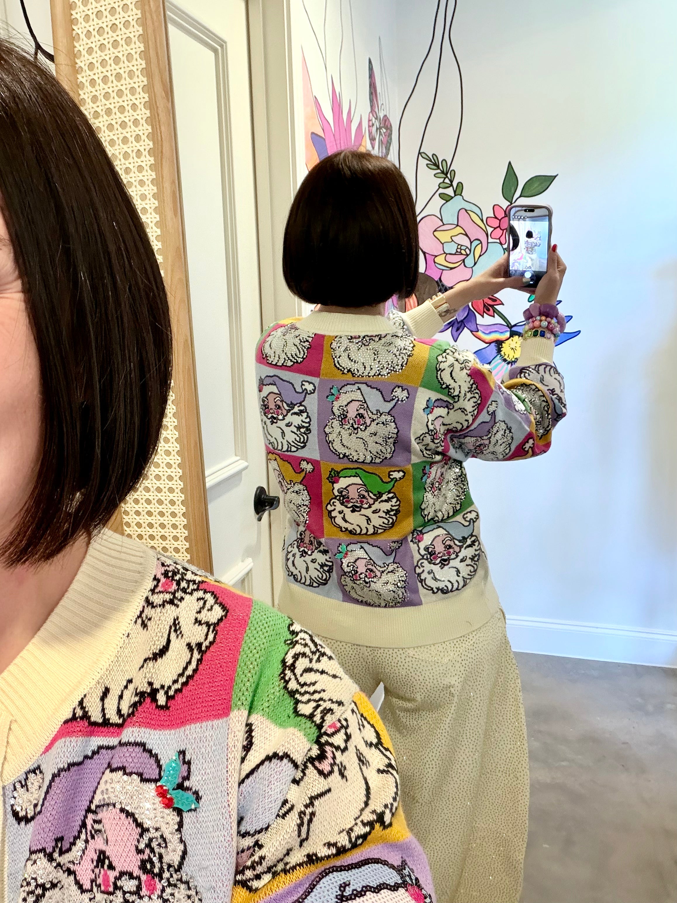 Queen Of Sparkles | Pastel Colorblock Santa Button Up Cardigan