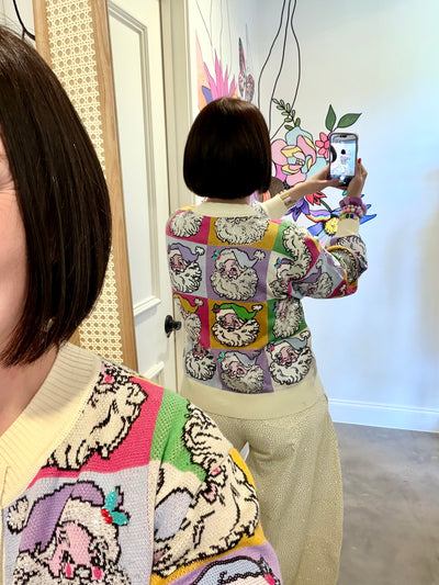 Queen Of Sparkles | Pastel Colorblock Santa Button Up Cardigan