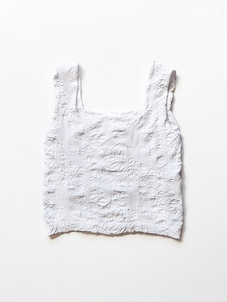 Double Lace Square Crop Top | White