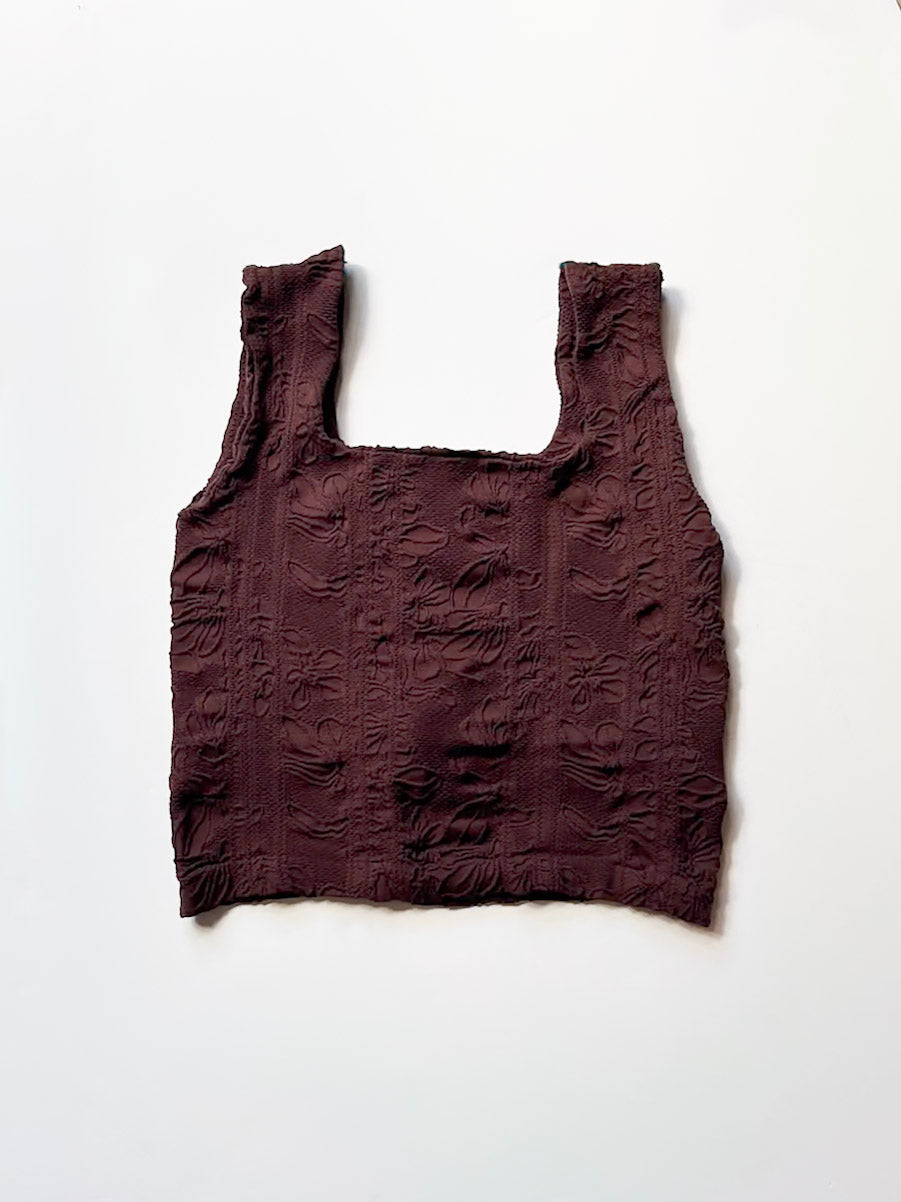 Double Lace Square Crop Top | Brown