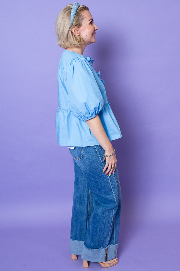 Mid Rise Cuffed Wide Leg