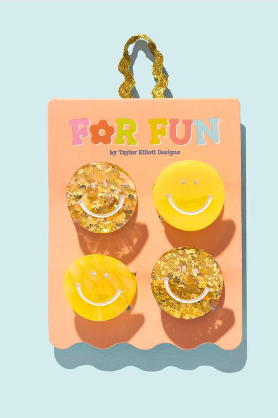 Taylor Elliott | 4pc Mini Hair Clips- Smiley