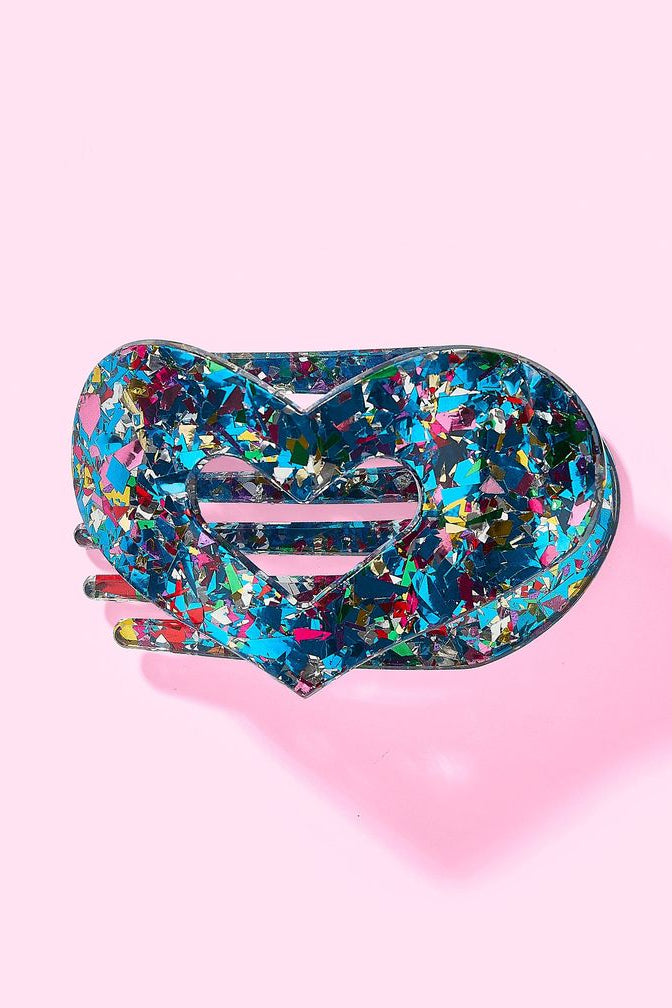 Taylor Elliott | Claw Hair Clip - Flat Heart - Blue + Confetti