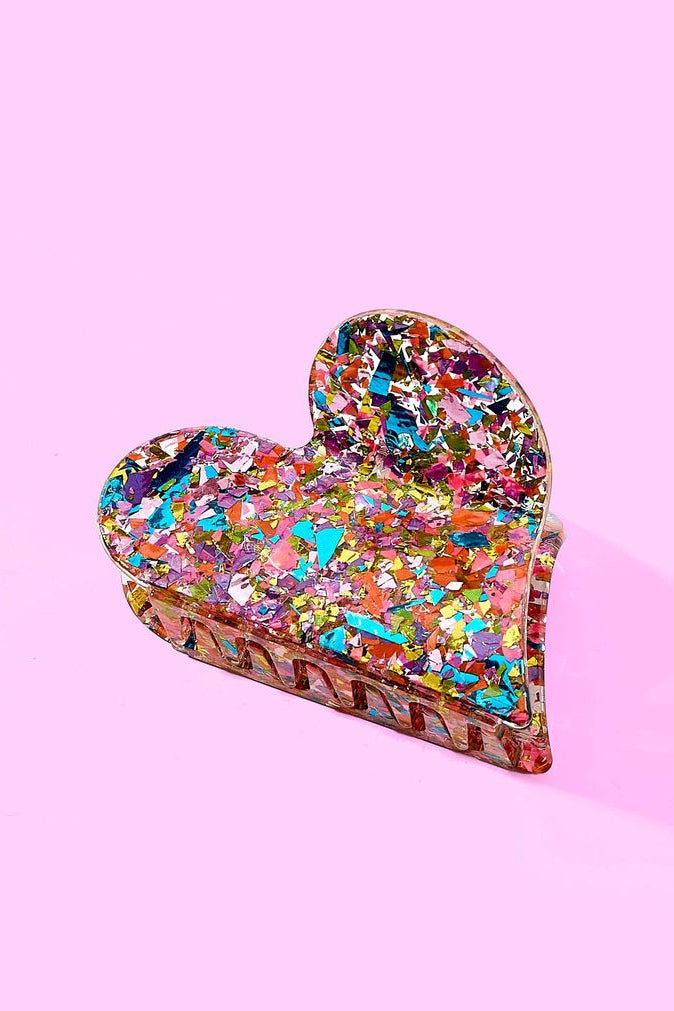 Taylor Elliott | Claw Hair Clip - Heart - Pink + Confetti