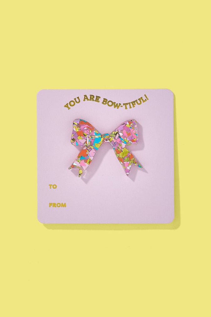 Taylor Elliott | Bow Pin - Pink & Colorful Confetti