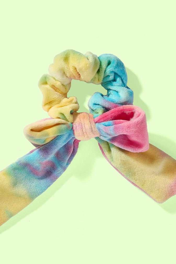 Taylor Elliott | For Fun - Velvet Bow Scrunchie - Blue + Pink Tie Dye