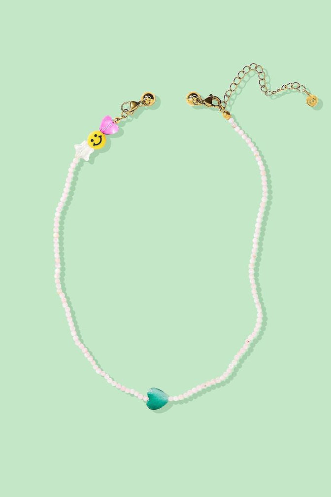 Taylor Elliott| For Fun - Betsy Pink w/ Teal Heart Beaded Necklace