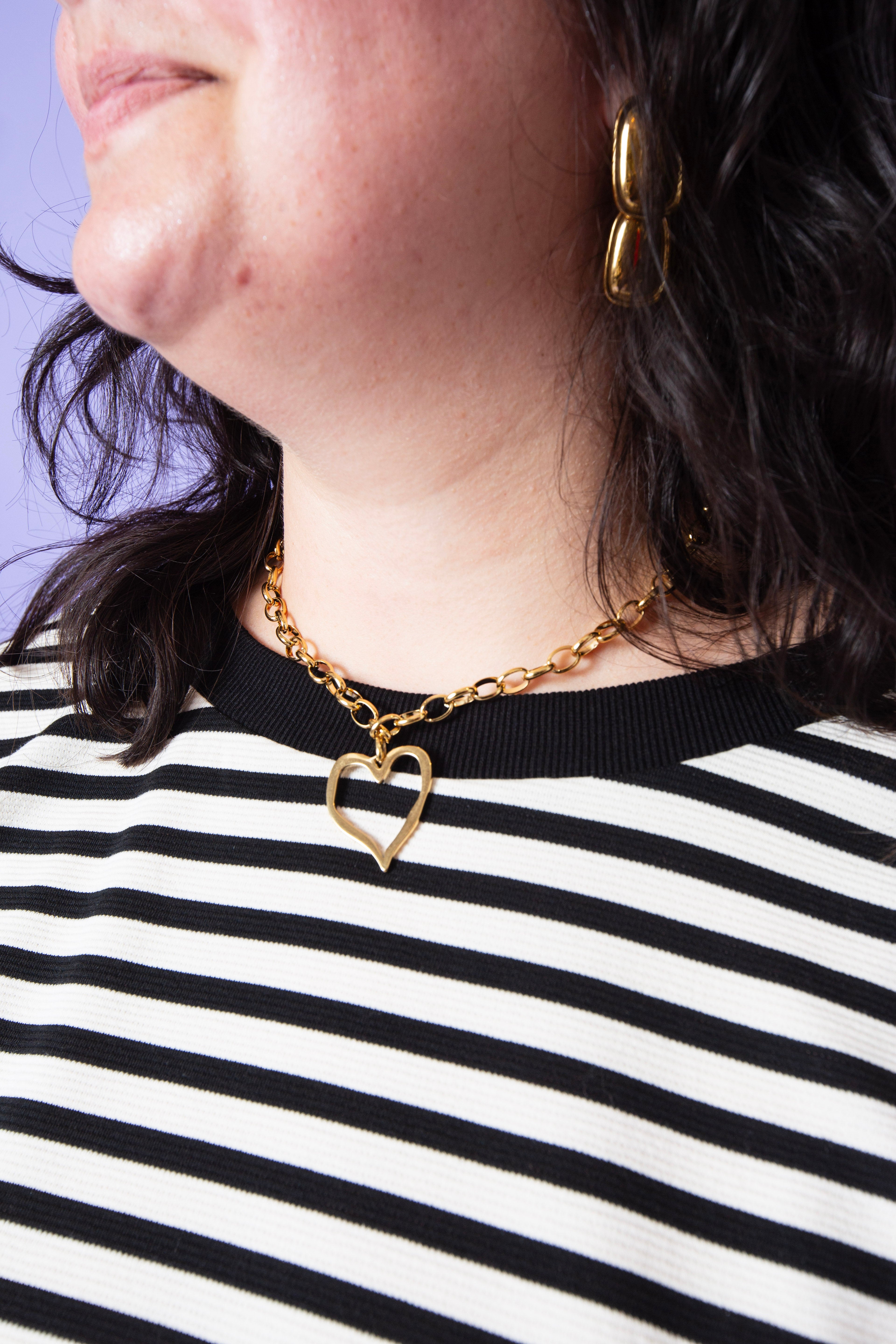 Chansutt Pearls | Large Open Heart Necklace Gold