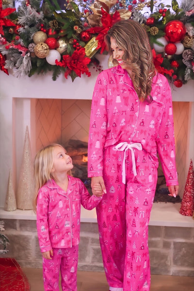 Pre Order Pretty Pink Christmas Girls Ruffle Pajama Set