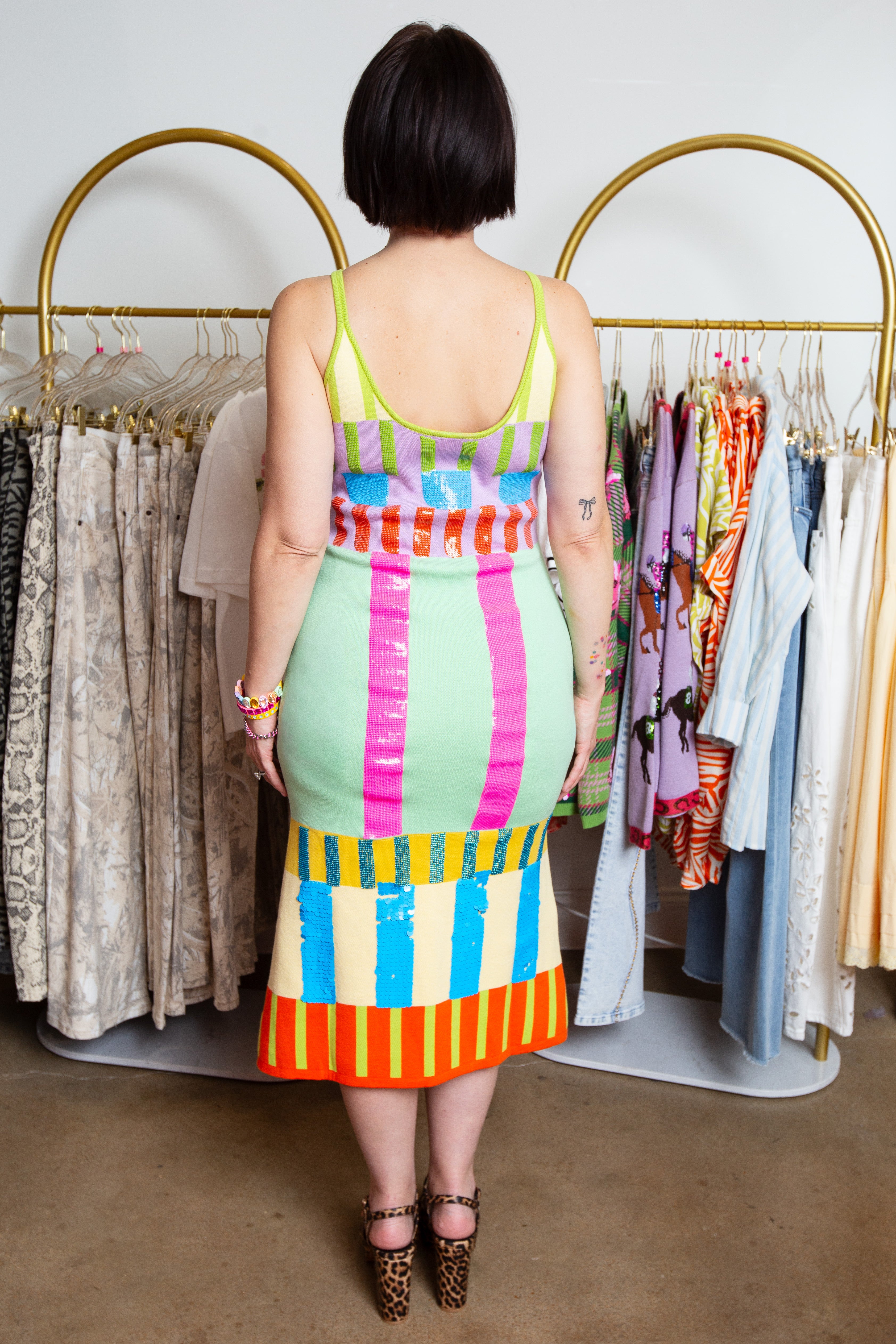QUEEN OF SPARKLES | Bright Multi Color Block Knit Midi Dress