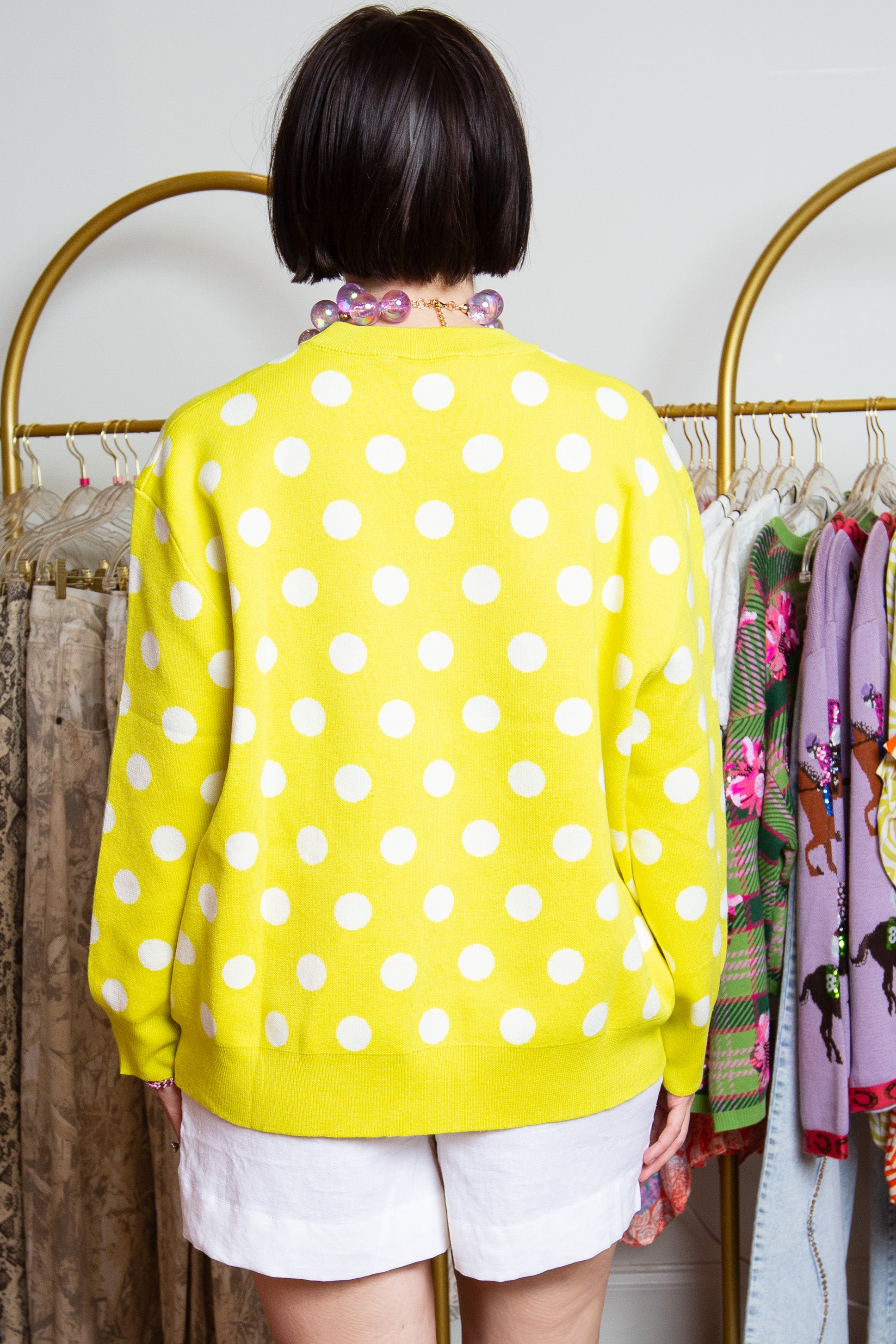 QUEEN OF SPARKLES | Lime and Pink Polka Dot Queen Card Sweater