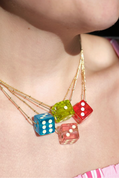 Nickel & Suede Dice Gold Necklace | Multiple Colors available