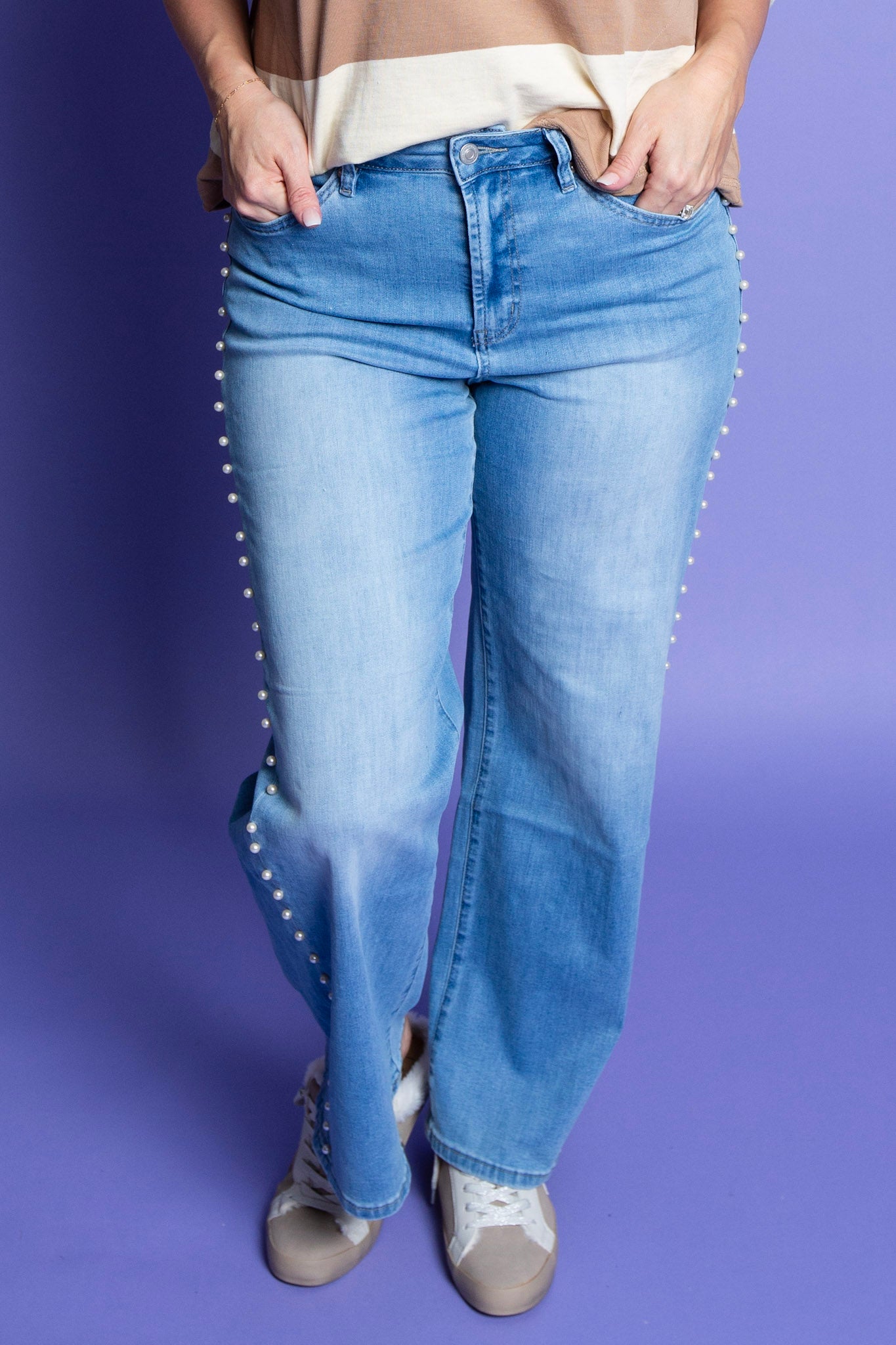 Mica Pearl Embellished Denim
