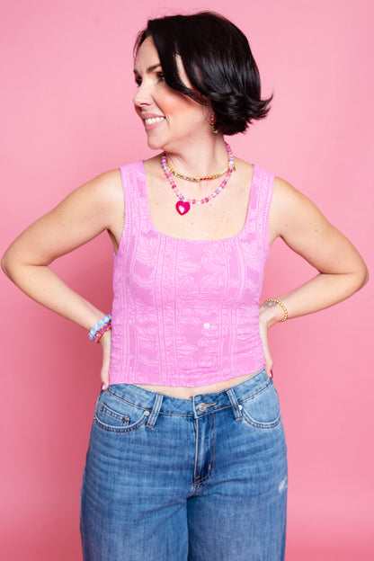 Double Lace Square Crop Top | Pink
