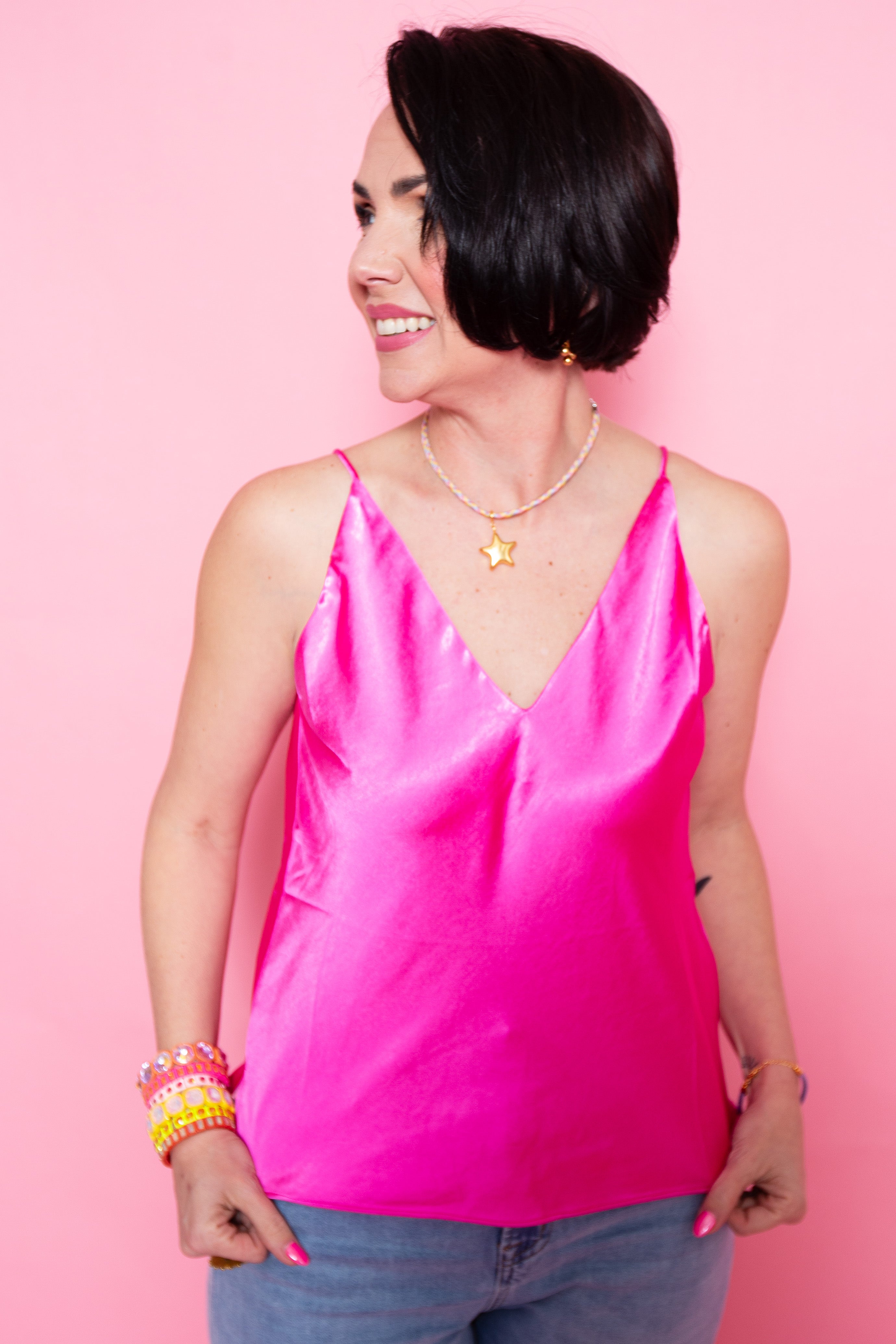 Hot Pink Satin Cami Top