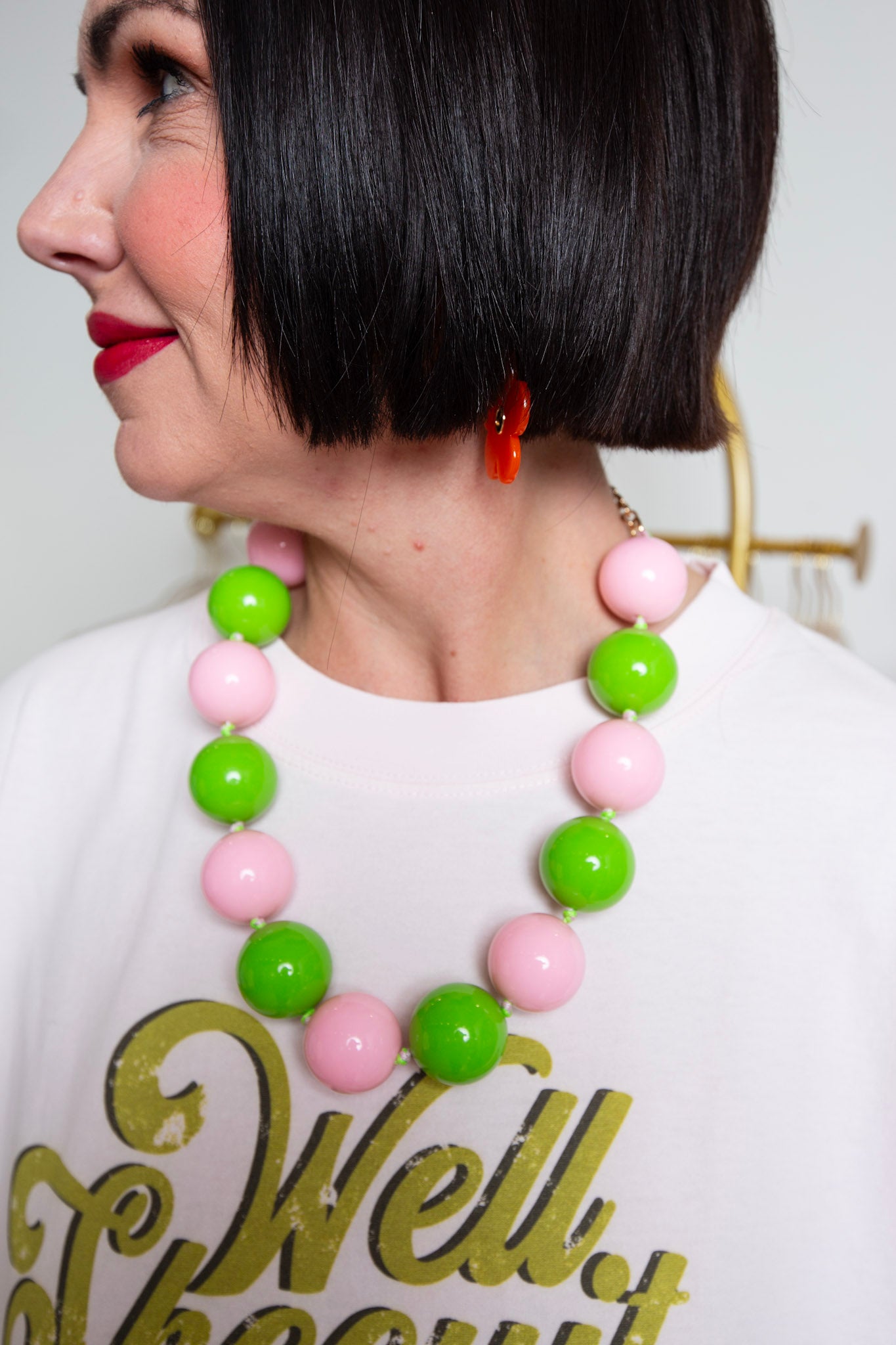 Green & Pink Gumball Beaded Necklace