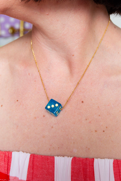 Nickel & Suede Dice Gold Necklace | Multiple Colors available