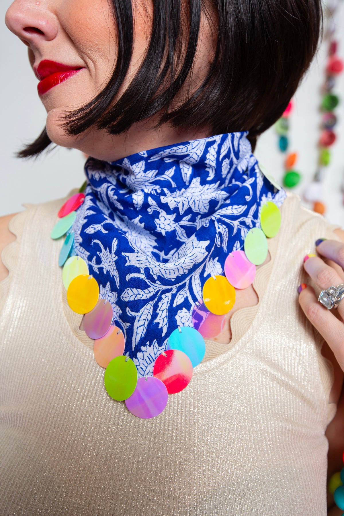 Blue floral Sequin Bandana