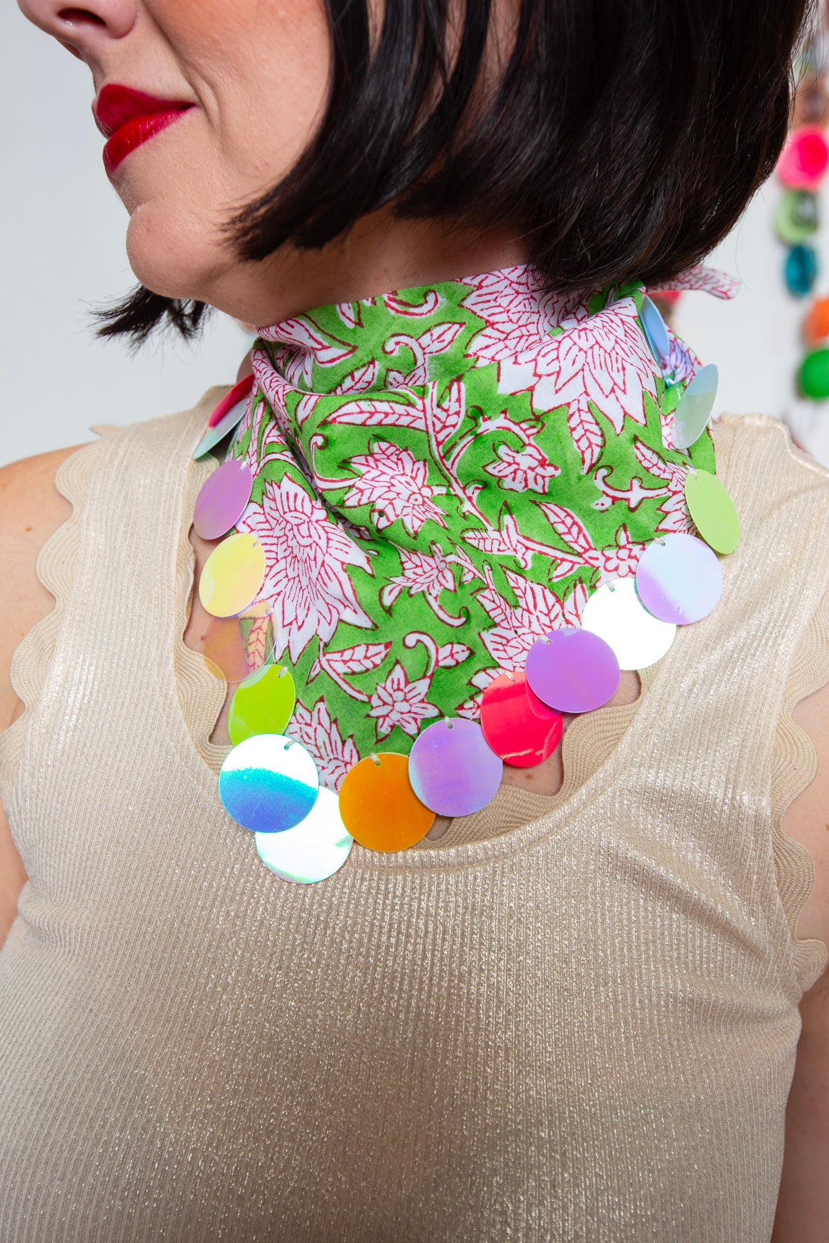 Green Paisley Sequin Bandana