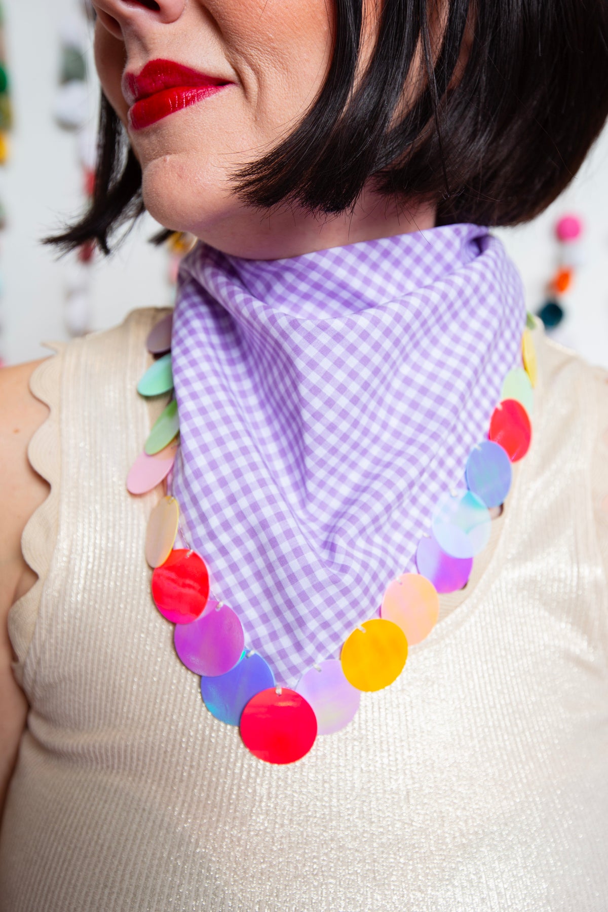 Purple Gingham Sequin Bandana