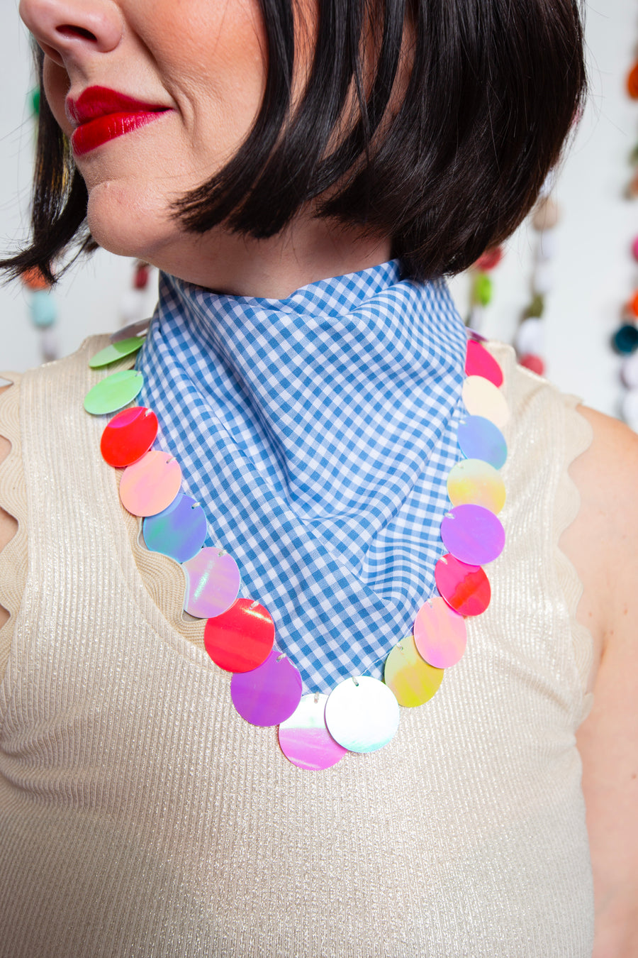 Blue Gingham Sequin Bandana
