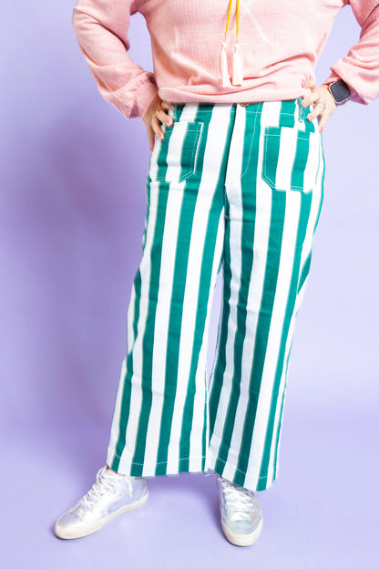 Mica Green Striped Cropped Wide Leg