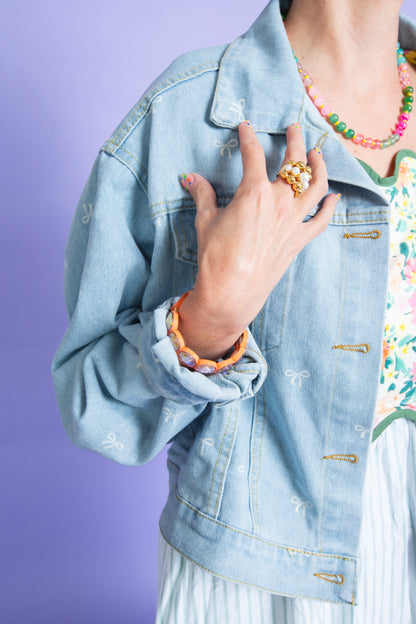 Mandie Bow Print Denim Jacket