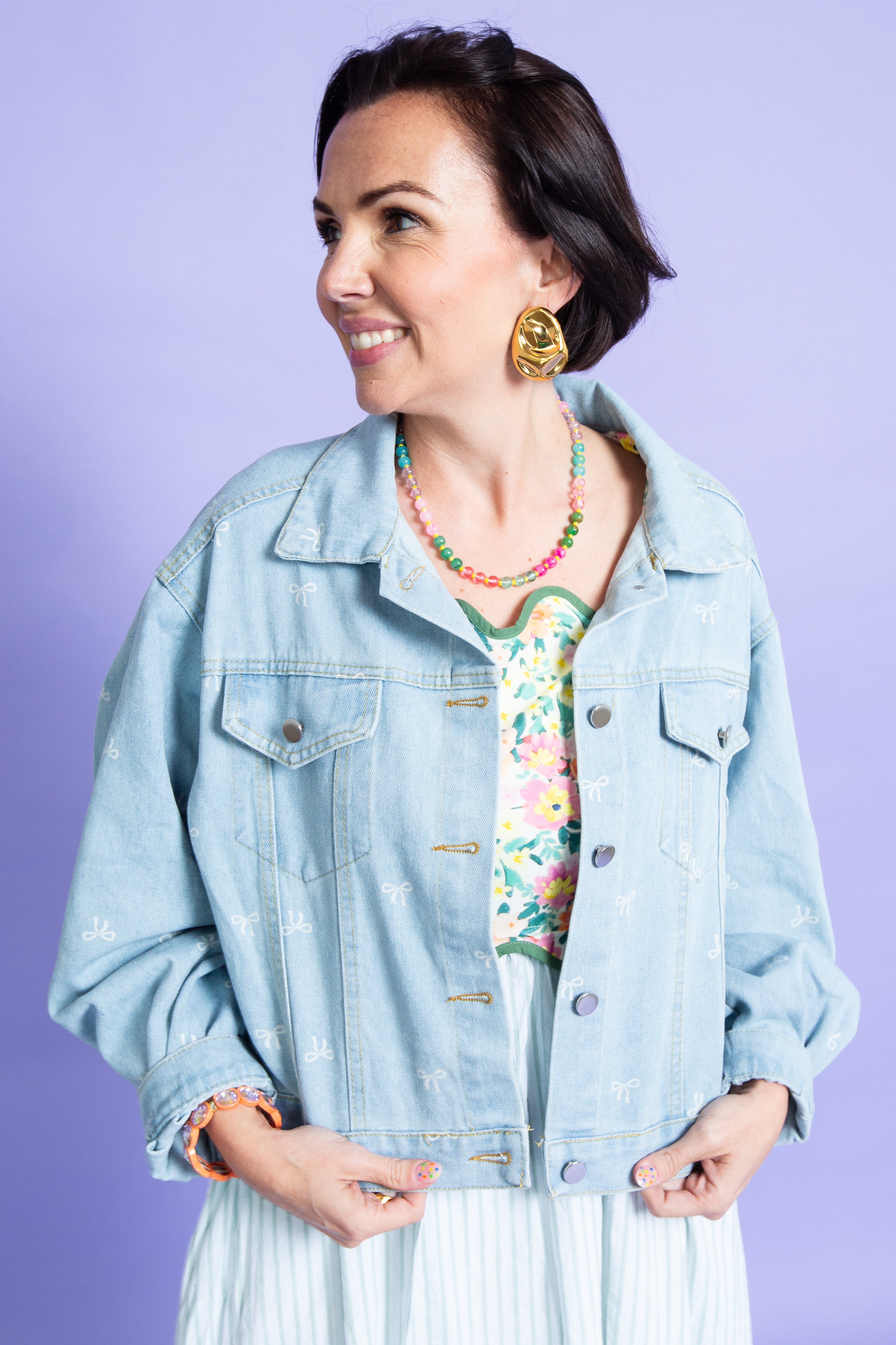 Mandie Bow Print Denim Jacket