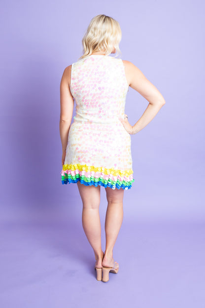 QUEEN OF SPARKLES  | White Rainbow Trim Dress