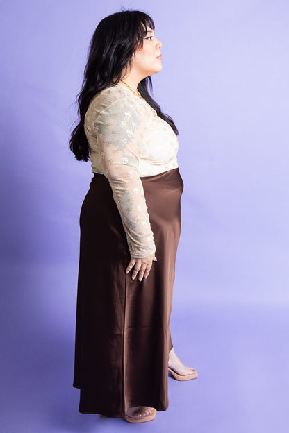 Chocolate Satin Skirt | Plus