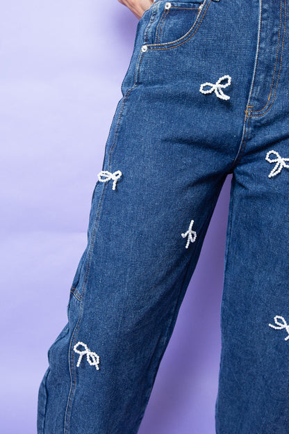 Pearl Bow Denim Barrel Jeans