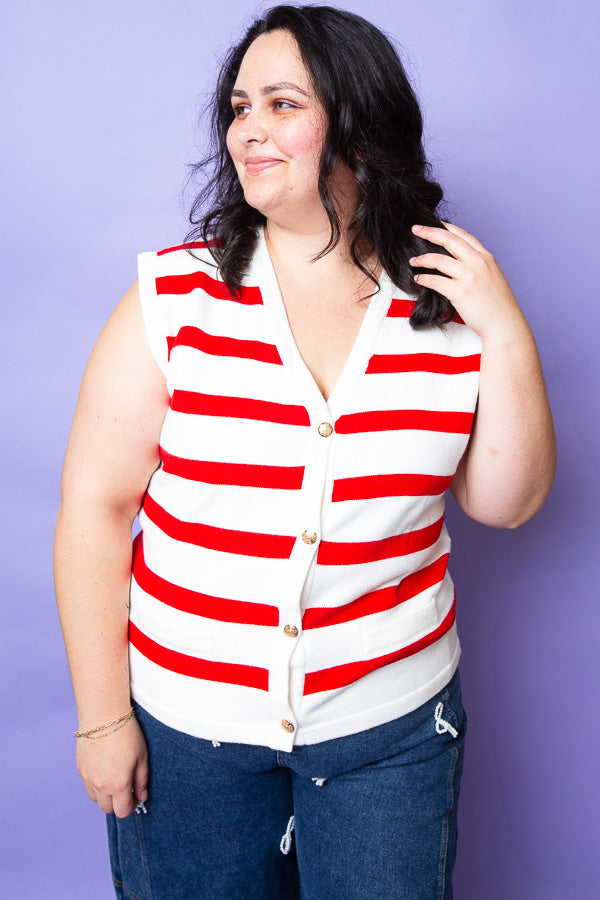 Golden Red Striped Vest | Plus